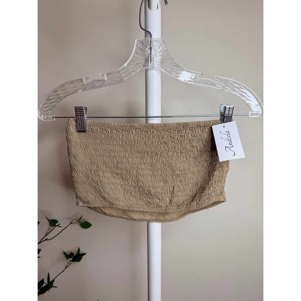 Andzela Italy 4Piece Set Duster Palazzo Pants Bandeau Headwrap Tan Viscose NEW M - Picture 7 of 11